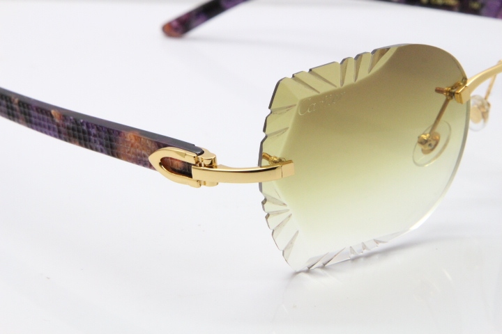 Cartier Rimless T8200762 Marble Purple Aztec Arms Sunglasses In Gold Brown Lens