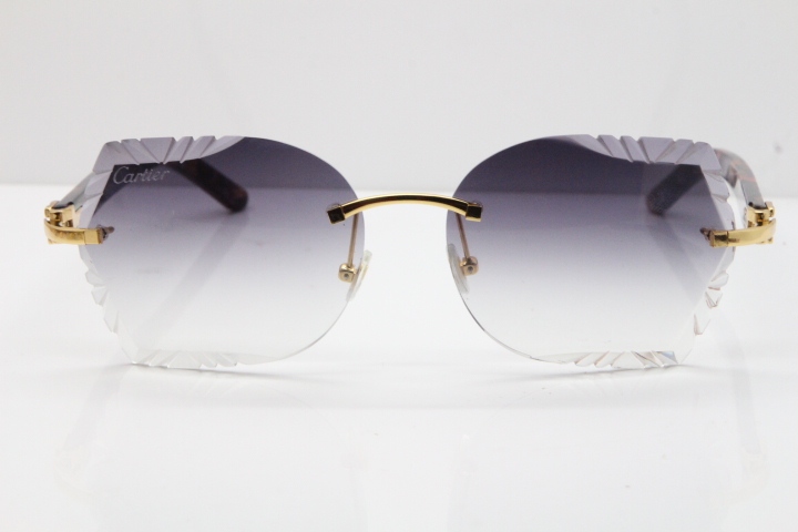 Cartier Rimless T8200762 Marble Purple Aztec Arms Sunglasses In Gold Gray Lens