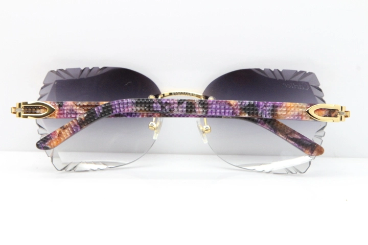 Cartier Rimless T8200762 Marble Purple Aztec Arms Sunglasses In Gold Gray Lens