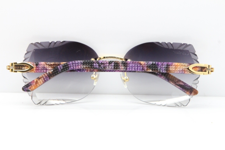 Cartier Rimless T8200762 Marble Purple Aztec Arms Sunglasses In Gold Gray Lens