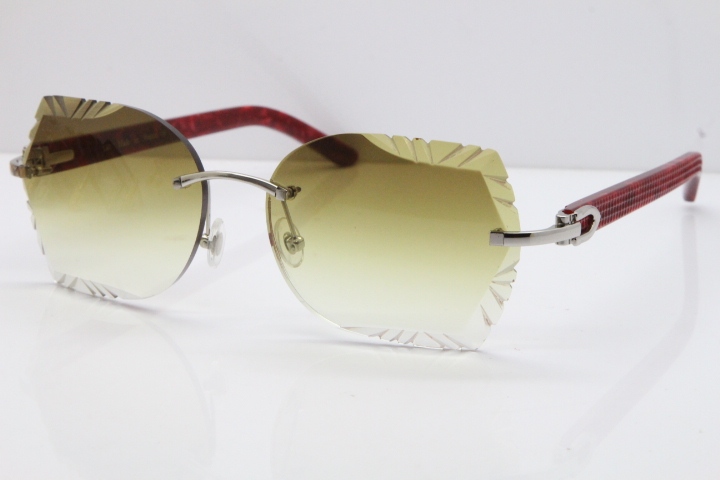 Cartier Rimless T8200762 Marble Red Aztec Arms Sunglasses In Gold Brown Lens