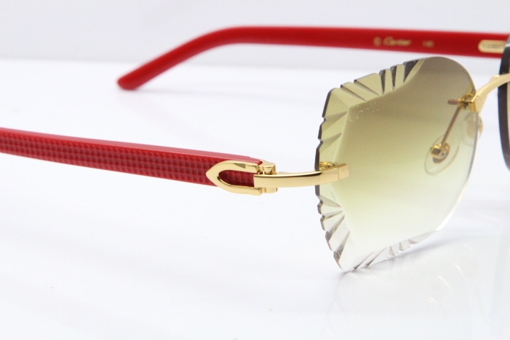 Cartier Rimless T8200762 Red Aztec Arms Sunglasses In Gold Brown Lens