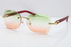 Cartier Rimless T8200762 Marble Red Aztec Arms Sunglasses In Gold Green Brown Lens