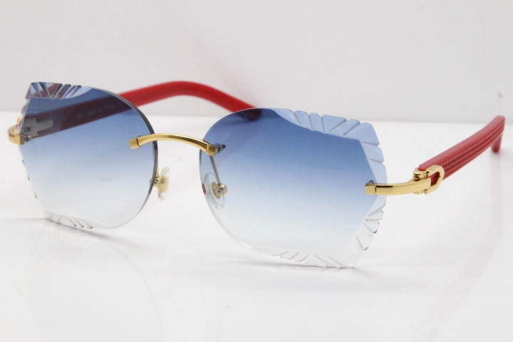 Cartier Rimless T8200762 Red Aztec Arms Sunglasses In Gold Blue Lens