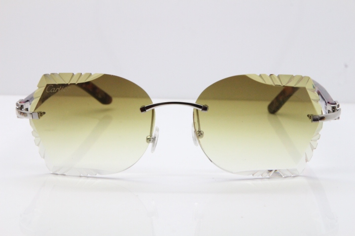 Cartier Rimless T8200762 Marble Purple Aztec Arms Sunglasses In Gold Brown Lens