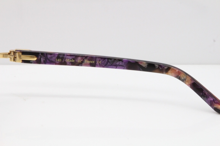 Cartier Rimless T8200762 Marble Purple Aztec Arms Sunglasses In Gold Gray Lens
