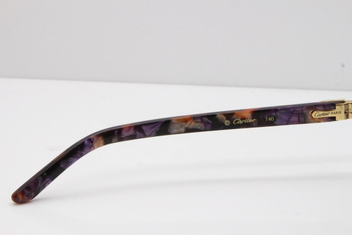 Cartier Rimless T8200762 Marble Purple Aztec Arms Sunglasses In Gold Gray Lens