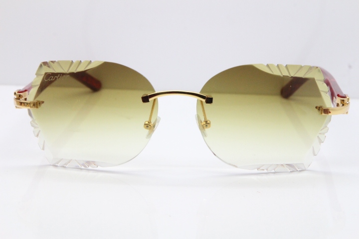 Cartier Rimless T8200762 Marble Red Aztec Arms Sunglasses In Gold Brown Lens