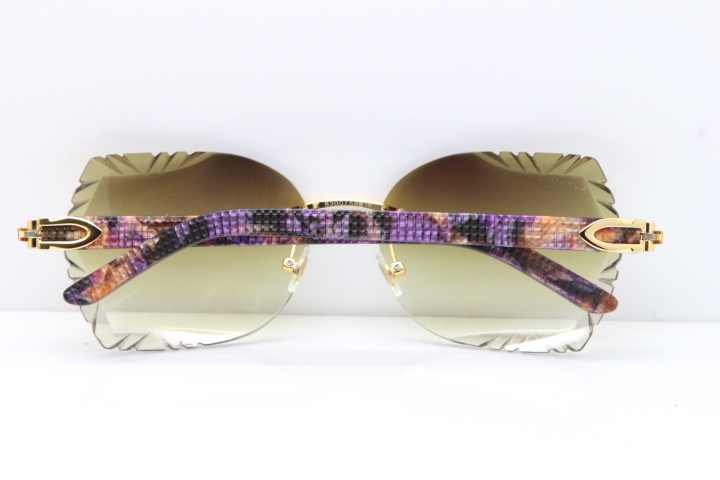 Cartier Rimless T8200762 Marble Purple Aztec Arms Sunglasses In Gold Brown Lens