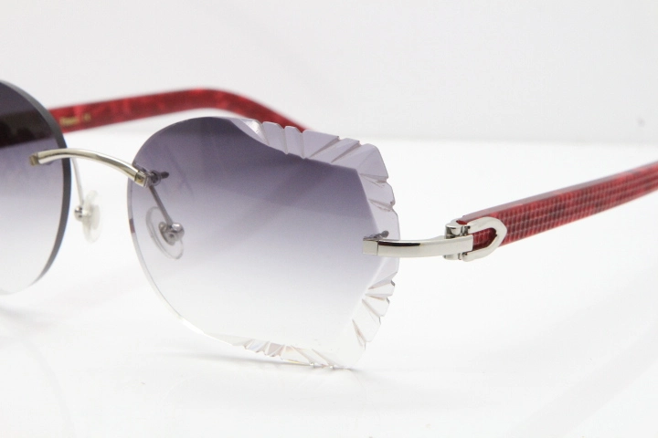 Cartier Rimless T8200762 Marble Red Aztec Arms Sunglasses In Gold Gray Lens