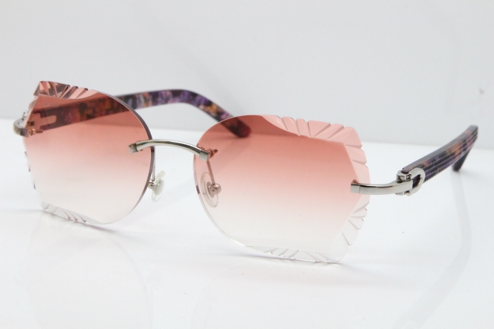 Cartier Rimless T8200762 Marble Purple Aztec Arms Sunglasses In Gold Pink Lens