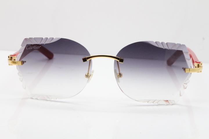 Cartier Rimless T8200762 Red Aztec Arms Sunglasses In Gold Gray Lens