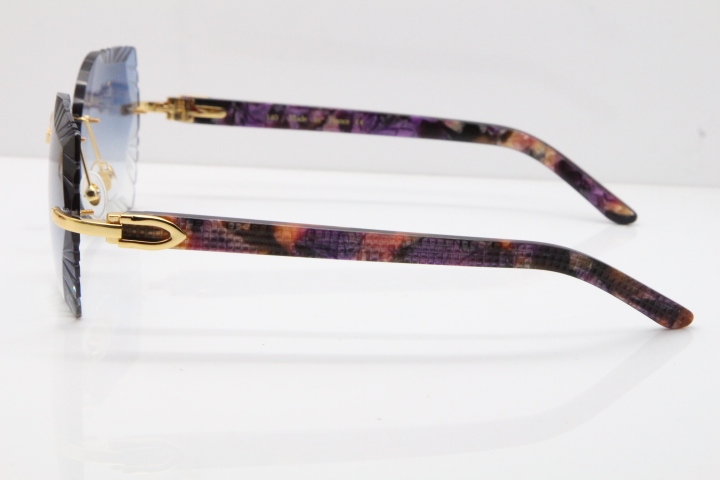 Cartier Rimless T8200762 Marble Purple Aztec Arms Sunglasses In Gold Blue Lens