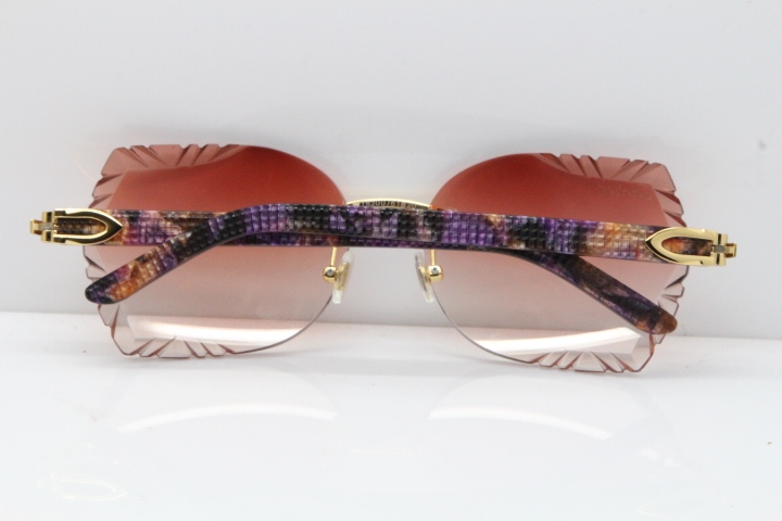 Cartier Rimless T8200762 Marble Purple Aztec Arms Sunglasses In Gold Pink Lens