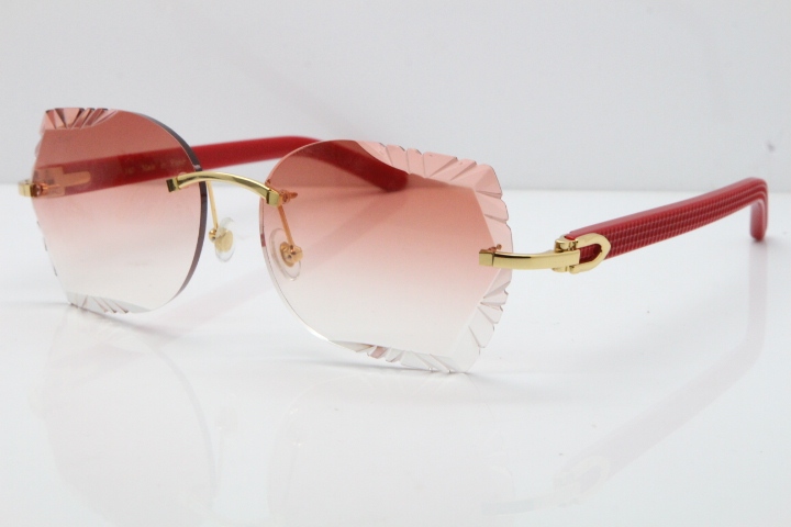 Cartier Rimless T8200762 Red Aztec Arms Sunglasses In Gold Pink Lens