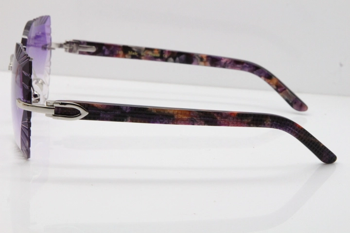 Cartier Rimless T8200762 Marble Purple Aztec Arms Sunglasses In Gold Purple Lens