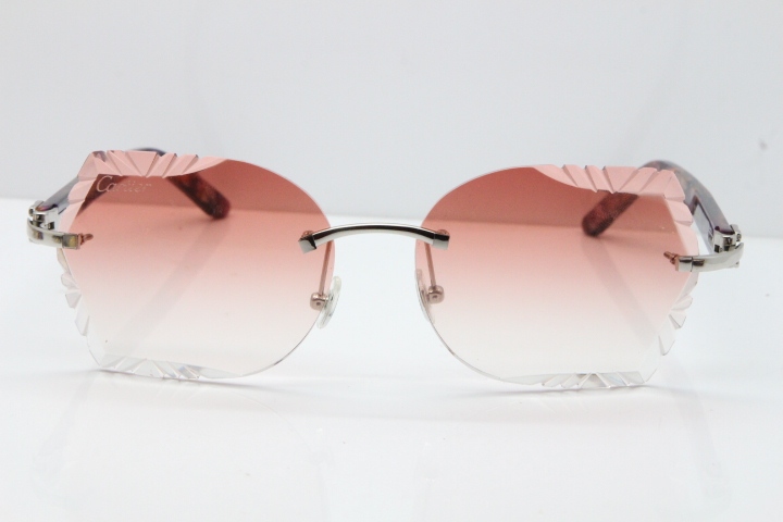 Cartier Rimless T8200762 Marble Purple Aztec Arms Sunglasses In Gold Pink Lens