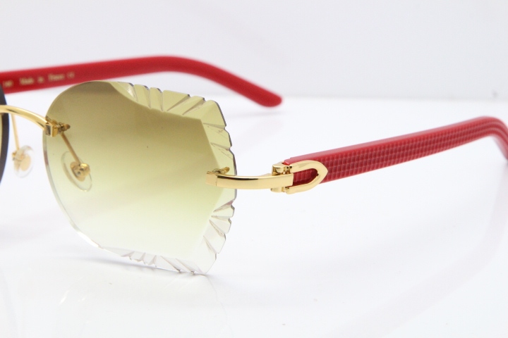 Cartier Rimless T8200762 Red Aztec Arms Sunglasses In Gold Brown Lens