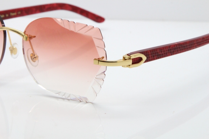 Cartier Rimless T8200762 Marble Red Aztec Arms Sunglasses In Gold Pink Lens