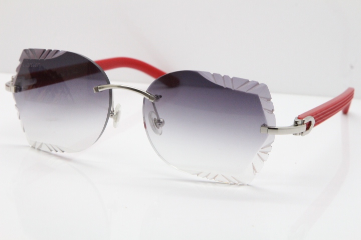 Cartier Rimless T8200762 Red Aztec Arms Sunglasses In Gold Gray Lens