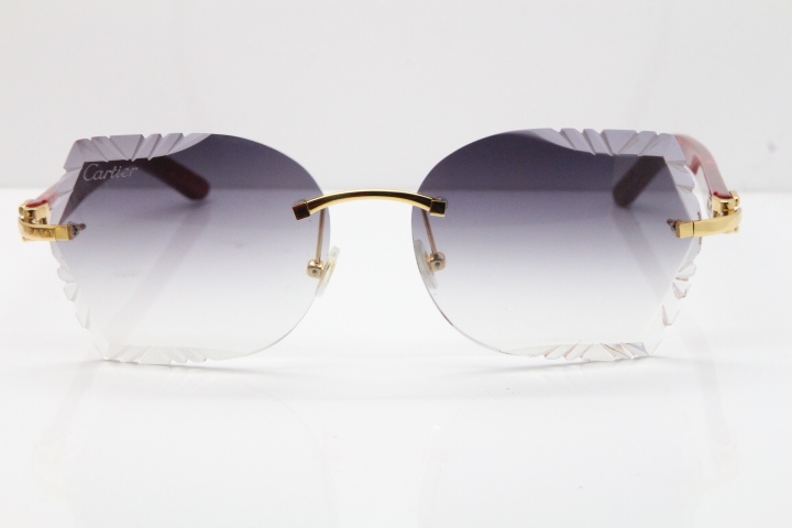 Cartier Rimless T8200762 Marble Red Aztec Arms Sunglasses In Gold Gray Lens