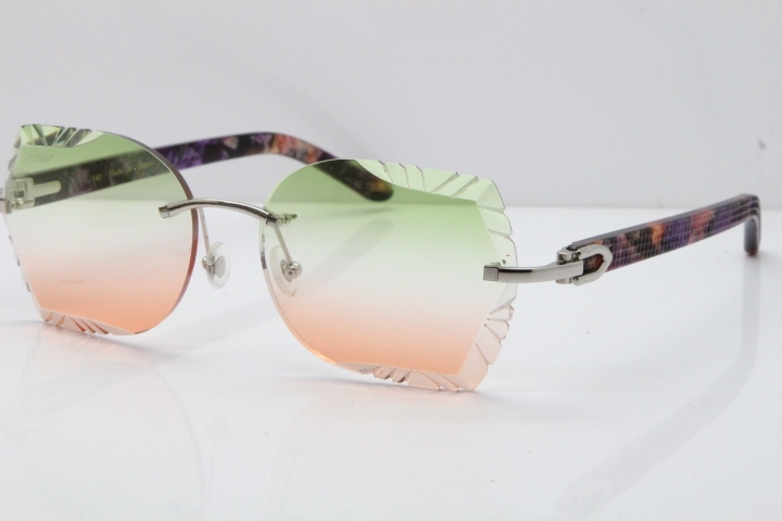 Cartier Rimless T8200762 Marble Purple Aztec Arms Sunglasses In Gold Green Brown Lens