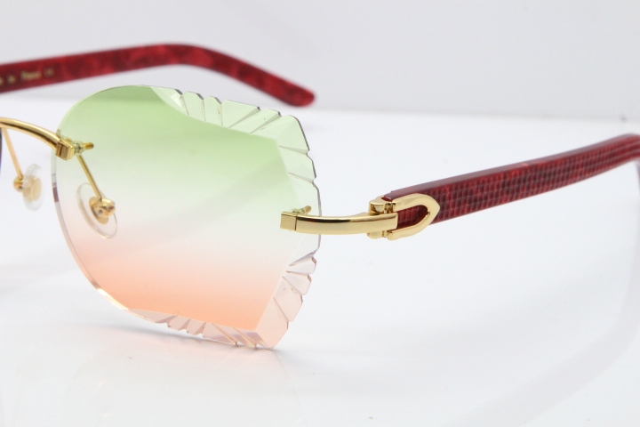 Cartier Rimless T8200762 Marble Red Aztec Arms Sunglasses In Gold Green Brown Lens