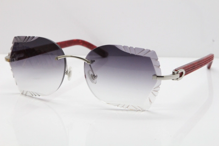 Cartier Rimless T8200762 Marble Red Aztec Arms Sunglasses In Gold Gray Lens