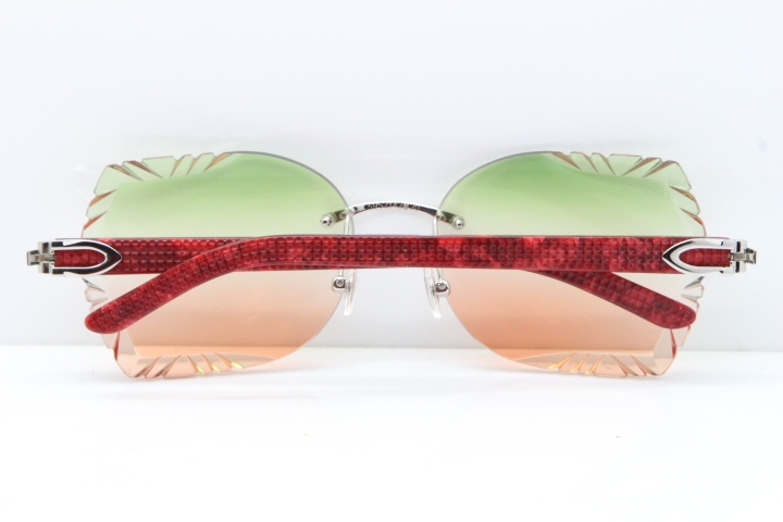 Cartier Rimless T8200762 Marble Red Aztec Arms Sunglasses In Gold Green Brown Lens