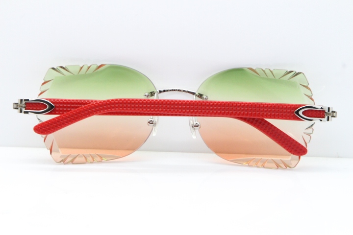 Cartier Rimless T8200762 Red Aztec Arms Sunglasses In Gold Green Brown Lens