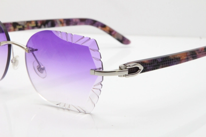 Cartier Rimless T8200762 Marble Purple Aztec Arms Sunglasses In Gold Purple Lens