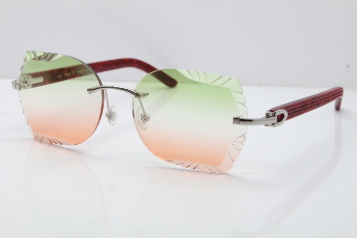 Cartier Rimless T8200762 Marble Red Aztec Arms Sunglasses In Gold Green Brown Lens