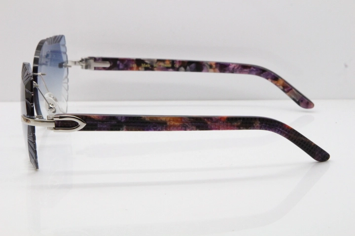 Cartier Rimless T8200762 Marble Purple Aztec Arms Sunglasses In Gold Blue Lens