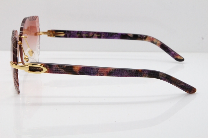 Cartier Rimless T8200762 Marble Purple Aztec Arms Sunglasses In Gold Pink Lens