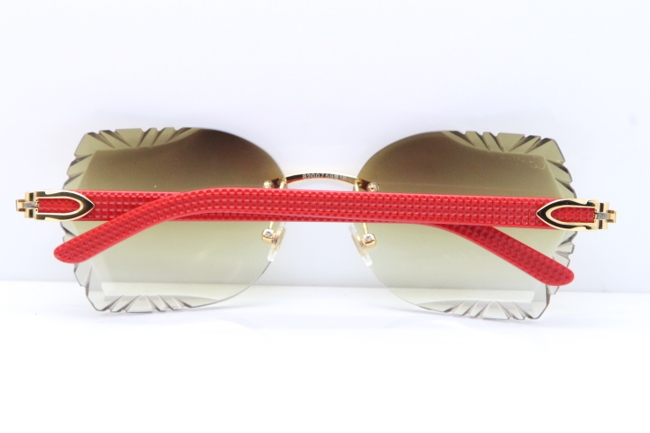 Cartier Rimless T8200762 Red Aztec Arms Sunglasses In Gold Brown Lens