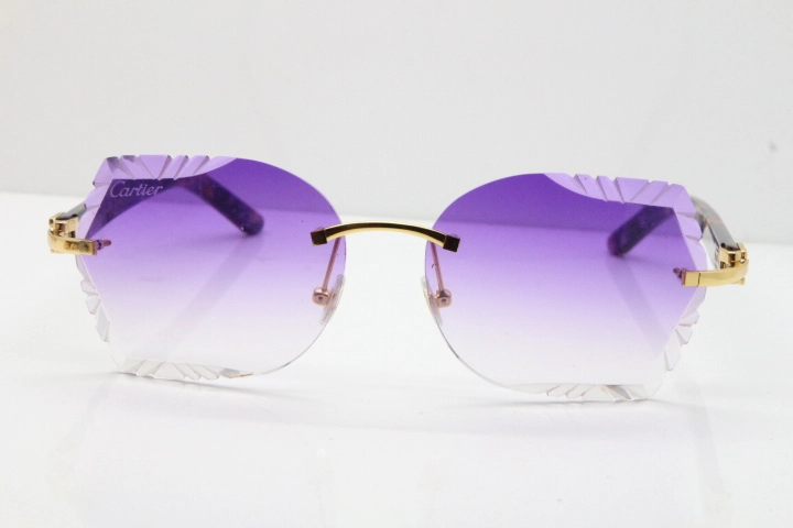 Cartier Rimless T8200762 Marble Purple Aztec Arms Sunglasses In Gold Purple Lens