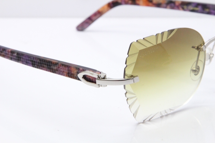 Cartier Rimless T8200762 Marble Purple Aztec Arms Sunglasses In Gold Brown Lens