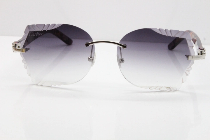 Cartier Rimless T8200762 Marble Purple Aztec Arms Sunglasses In Gold Gray Lens