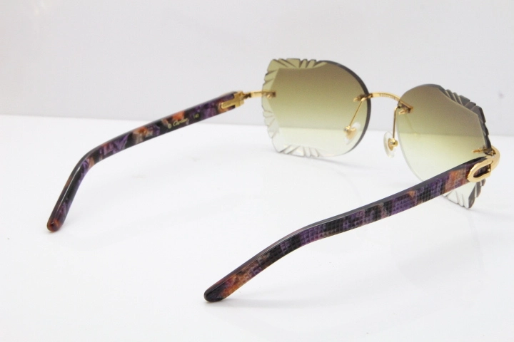 Cartier Rimless T8200762 Marble Purple Aztec Arms Sunglasses In Gold Brown Lens