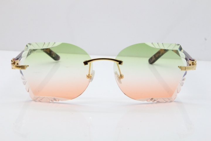 Cartier Rimless T8200762 Marble Purple Aztec Arms Sunglasses In Gold Green Brown Lens