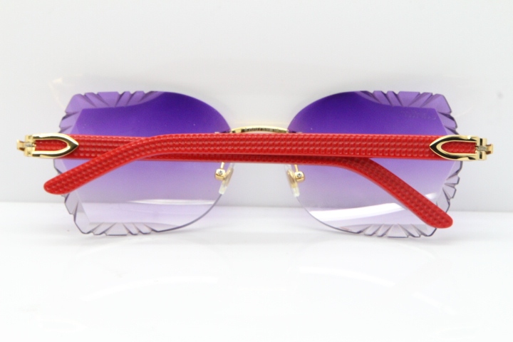 Cartier Rimless T8200762 Red Aztec Arms Sunglasses In Gold Purple Lens