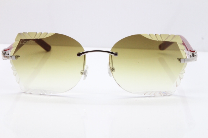 Cartier Rimless T8200762 Marble Red Aztec Arms Sunglasses In Gold Brown Lens