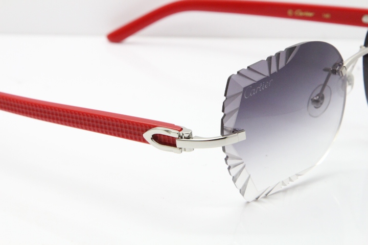 Cartier Rimless T8200762 Red Aztec Arms Sunglasses In Gold Gray Lens