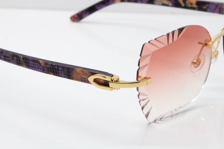 Cartier Rimless T8200762 Marble Purple Aztec Arms Sunglasses In Gold Pink Lens