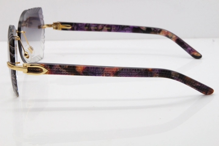 Cartier Rimless T8200762 Marble Purple Aztec Arms Sunglasses In Gold Gray Lens