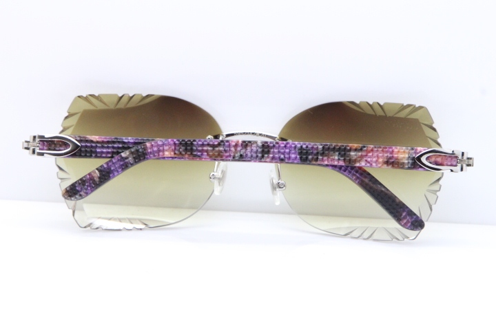 Cartier Rimless T8200762 Marble Purple Aztec Arms Sunglasses In Gold Brown Lens