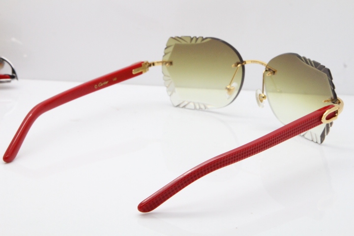 Cartier Rimless T8200762 Red Aztec Arms Sunglasses In Gold Brown Lens