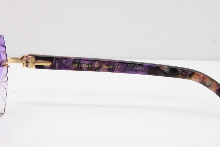 Cartier Rimless T8200762 Marble Purple Aztec Arms Sunglasses In Gold Purple Lens