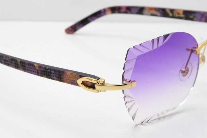 Cartier Rimless T8200762 Marble Purple Aztec Arms Sunglasses In Gold Purple Lens