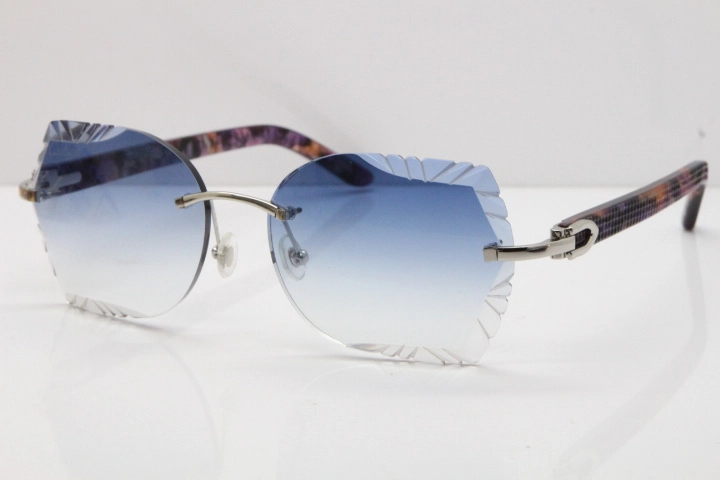 Cartier Rimless T8200762 Marble Purple Aztec Arms Sunglasses In Gold Blue Lens